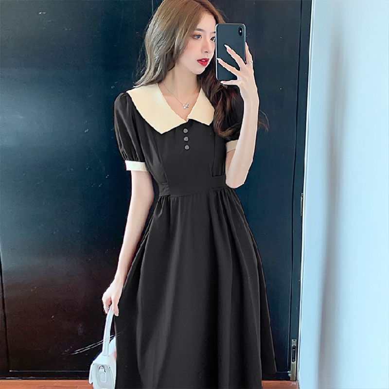 Đầm midi YEYA mỏng cổ búp bê thời trang Pháp cổ điển cho nữ