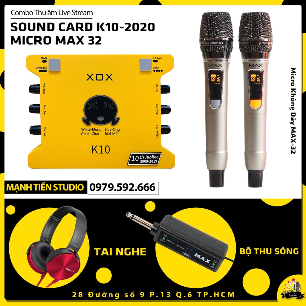 Combo thu âm livestream karaoke siêu hay soundcard K10 + Micro đa năng max 32 tặng tai nghe bảo hành 12 tháng