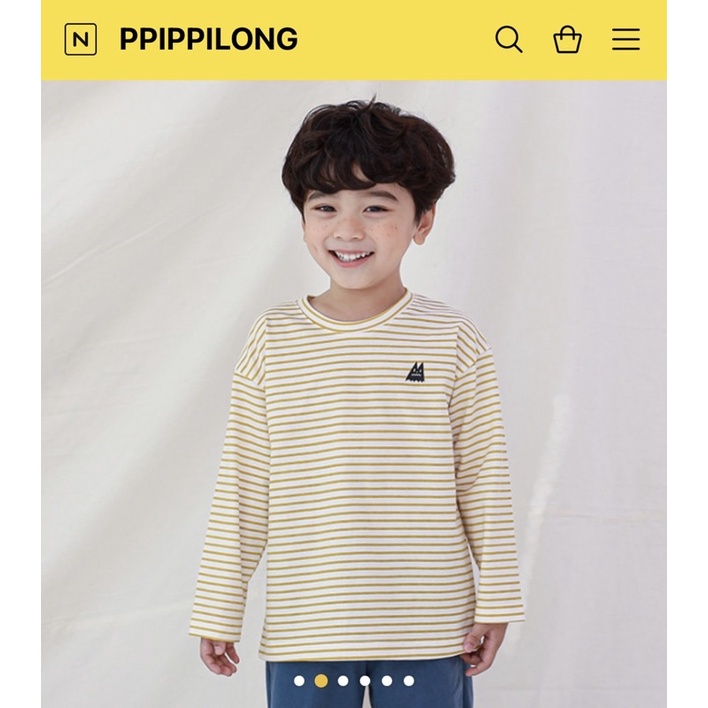 [150] Bộ ngủ mặc nhà dài tay thu đông cotton áo kẻ ngang quần xanh Ppippilong cho bé trai xuất Hàn dư xịn