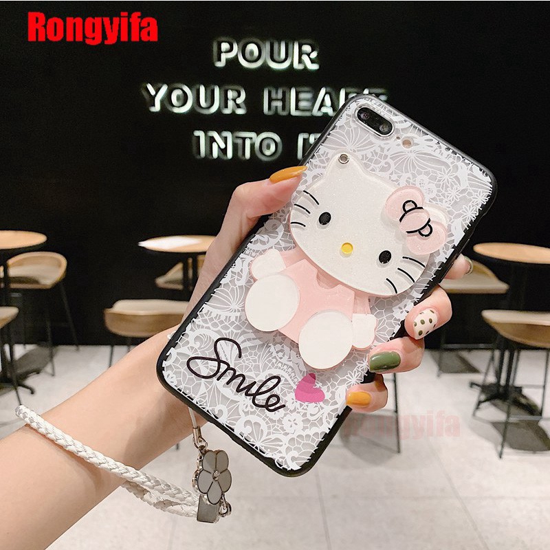 Ốp điện thoại họa tiết hello kitty có gương sang trọng dành cho iPhone SE 2020 XS Max XR X 8 7 Plus 6 6s 5 5s SE