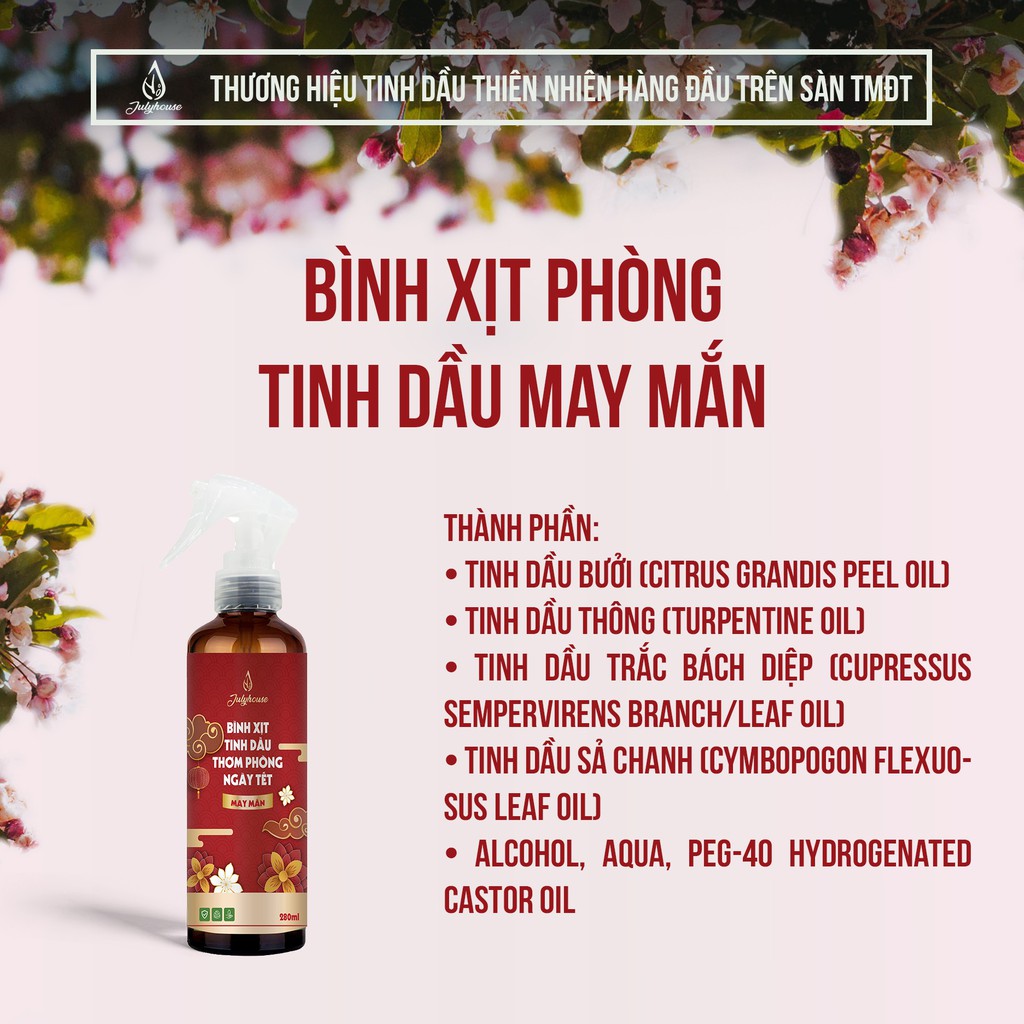 Bình xịt phòng tinh dầu May Mắn 280ml JULYHOUSE độc quyền Tết Tân Sửu 2021