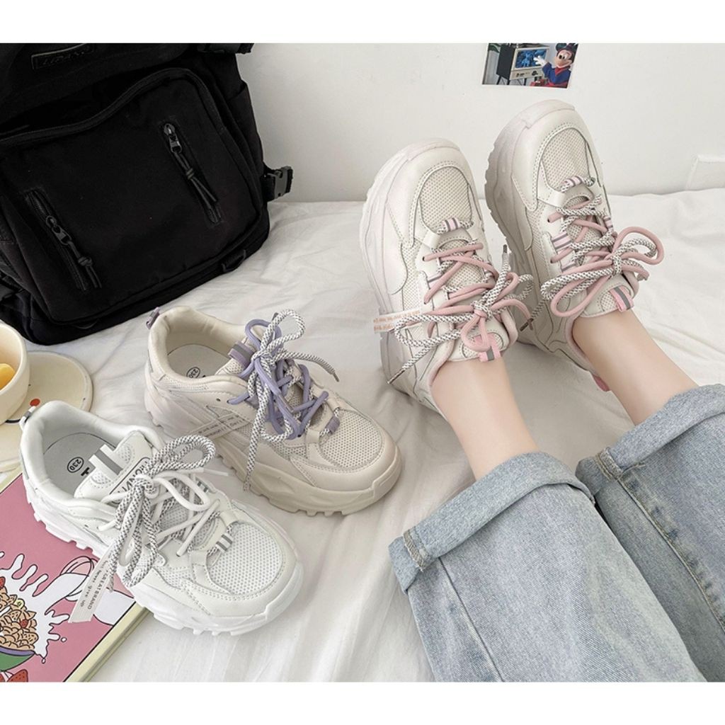 Giày sneaker nữ 2 dây buộc Jim Shoes J41 độn đế tăng chiều cao thoáng khí năng động