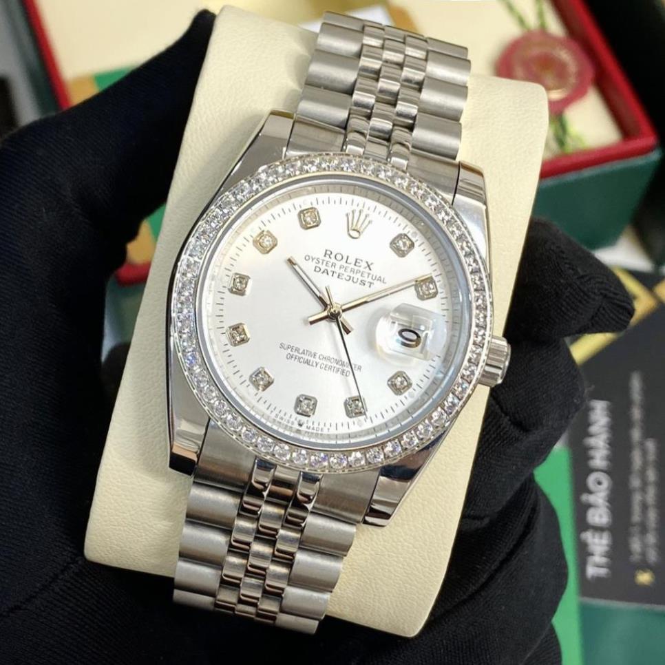 Đồng hồ nam Rolex mặt tròn đính viền đá máy cơ automatic dây kim loại cao cấp DH560 phukien62 | BigBuy360 - bigbuy360.vn
