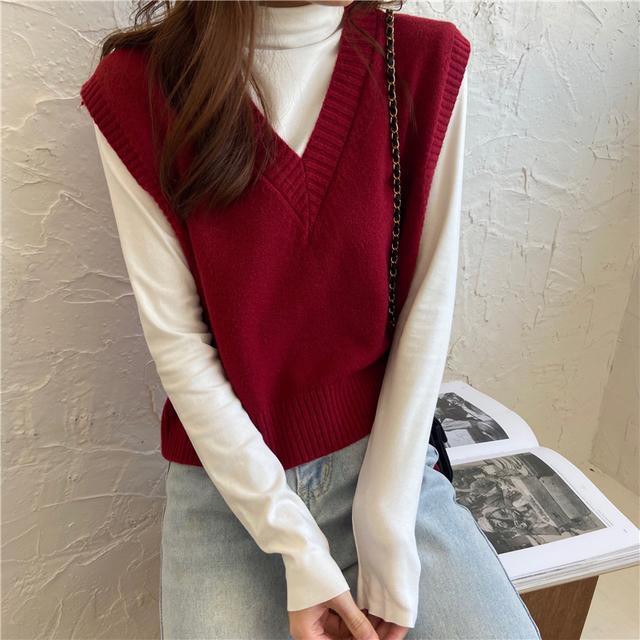 Korean style loose sweater V-neck school wind knit vest | BigBuy360 - bigbuy360.vn