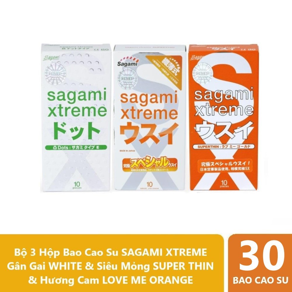 Combo 03 Hộp Bao Cao Su SAGAMI Xtreme Gân Gai, Siêu mỏng, ôm sát - 30 chiếc