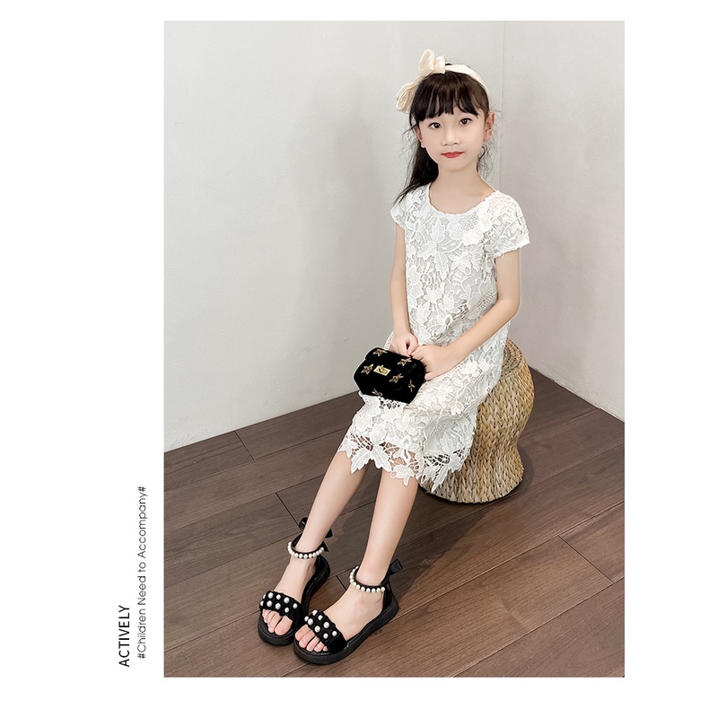 Dép sandal học sinh quai đính hạt xd-115 Quảng Châu cao cấp cho bé gái từ 3 đến 15 tuổi