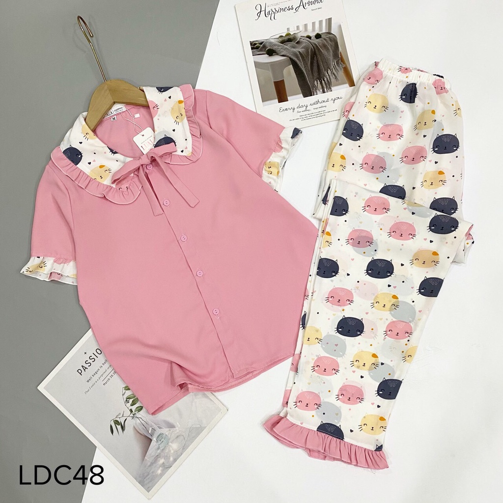 [Có size XL] Bộ Pijama Lụa Dài Cộc - Bộ Mặc Nhà Cao Cấp Chất Vải mềm Mịn Thoải Mái