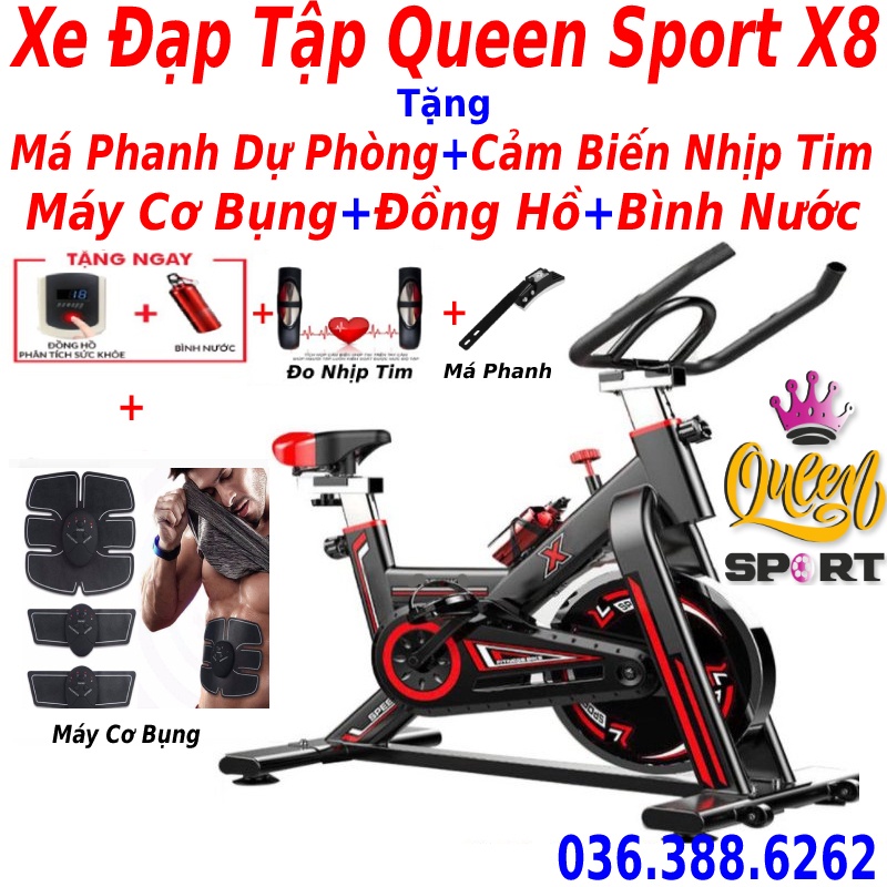 Xe đạp tập thể dục thể thao trong nhà Queen Sport X8 tặng combo 5 quà bao gồm má phanh, bình nước, đồng hồ, đo nhịp tim