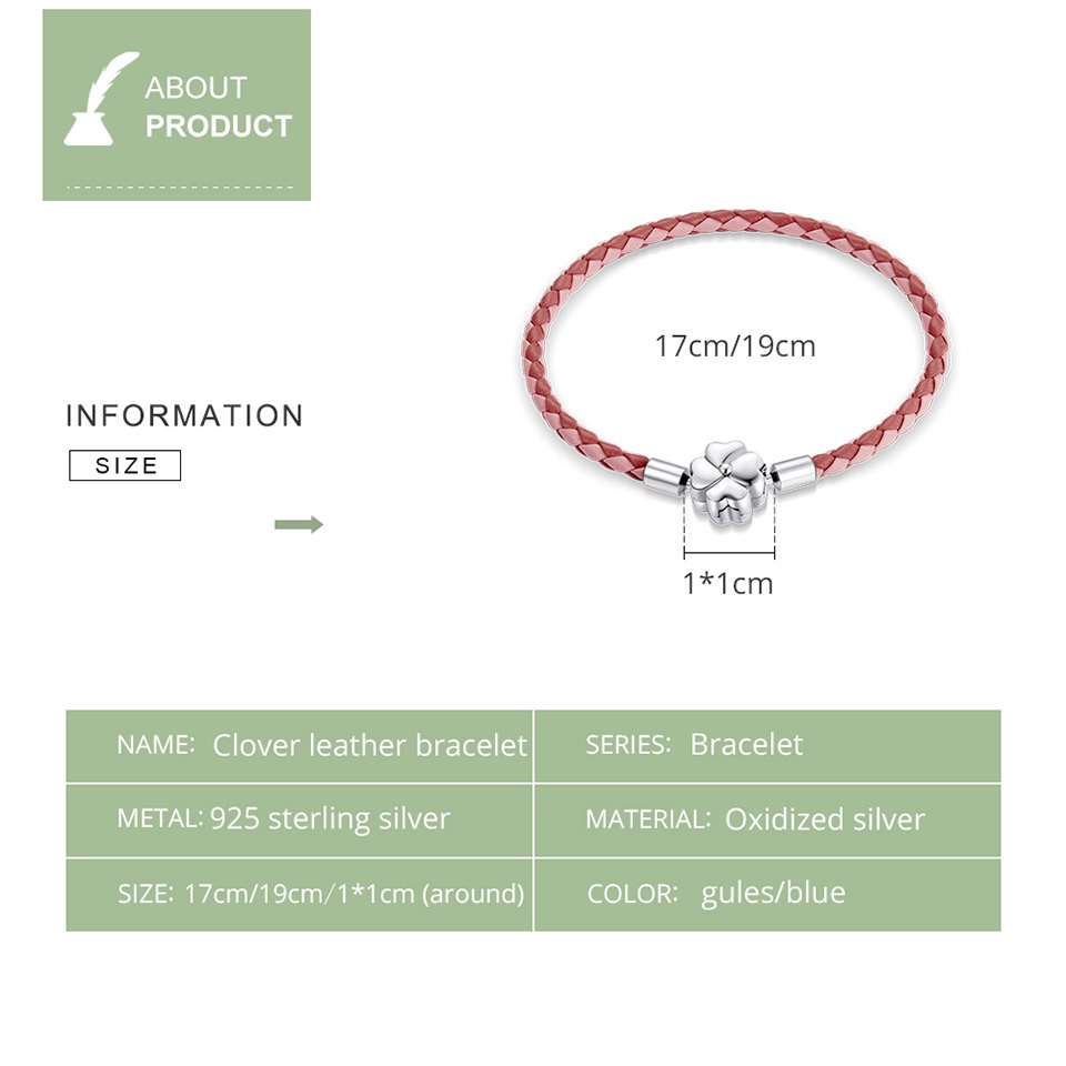 Vòng tay BAMOER SCB220 da thật mặt cỏ ba lá bạc 925 có 2 phong cách