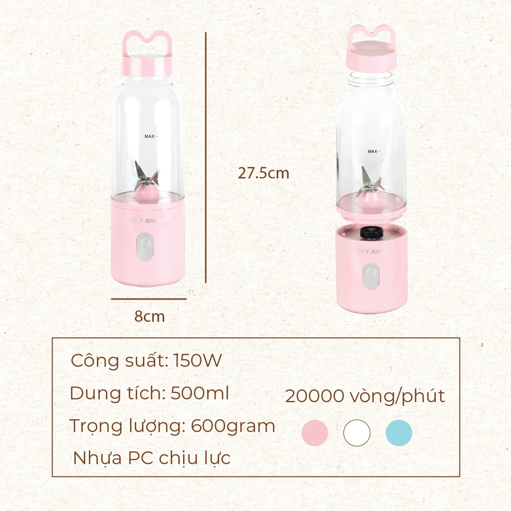 Máy xay sinh tố cầm tay mini Meet Juice 500ml