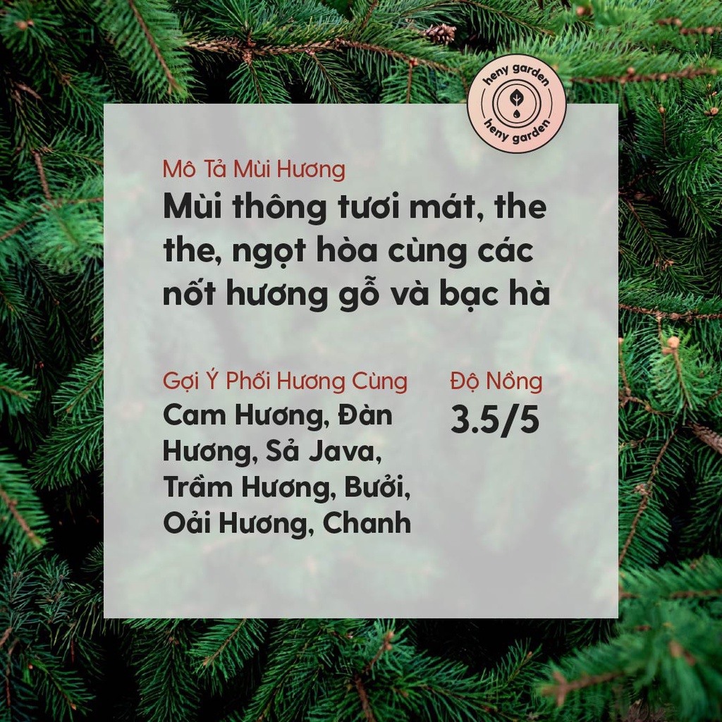 Tinh Dầu Thông Organic Nguyên Chất Đậm Đặc Xông Thơm Phòng, Làm Nến Thơm Thiên Nhiên, Giúp Dễ Ngủ Heny Garden 10mL