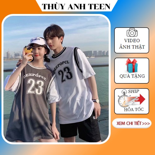 Áo thun tay lỡ form thụng Unisex, Áo phông phối tay số 23 dáng rộng