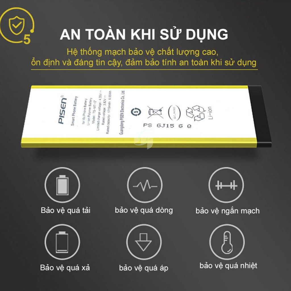 Pin Pisen chính hãng cho Iphone 5S 1560mAh chuẩn 3C Easy certificate