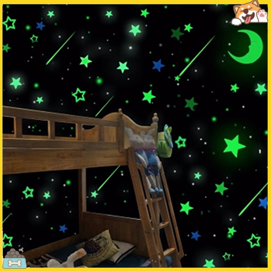 Bộ 20 hình dán dạ quang hình trăng sao trang trí tường