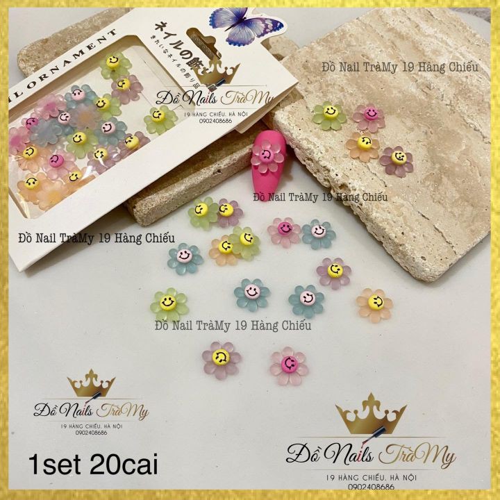 Phụ Kiện Nail Set Charm Hoa Mặt Cười Nhựa Thông Ép Trang Trí Móng Tay Cực Kỳ Cute (set 20 cái)