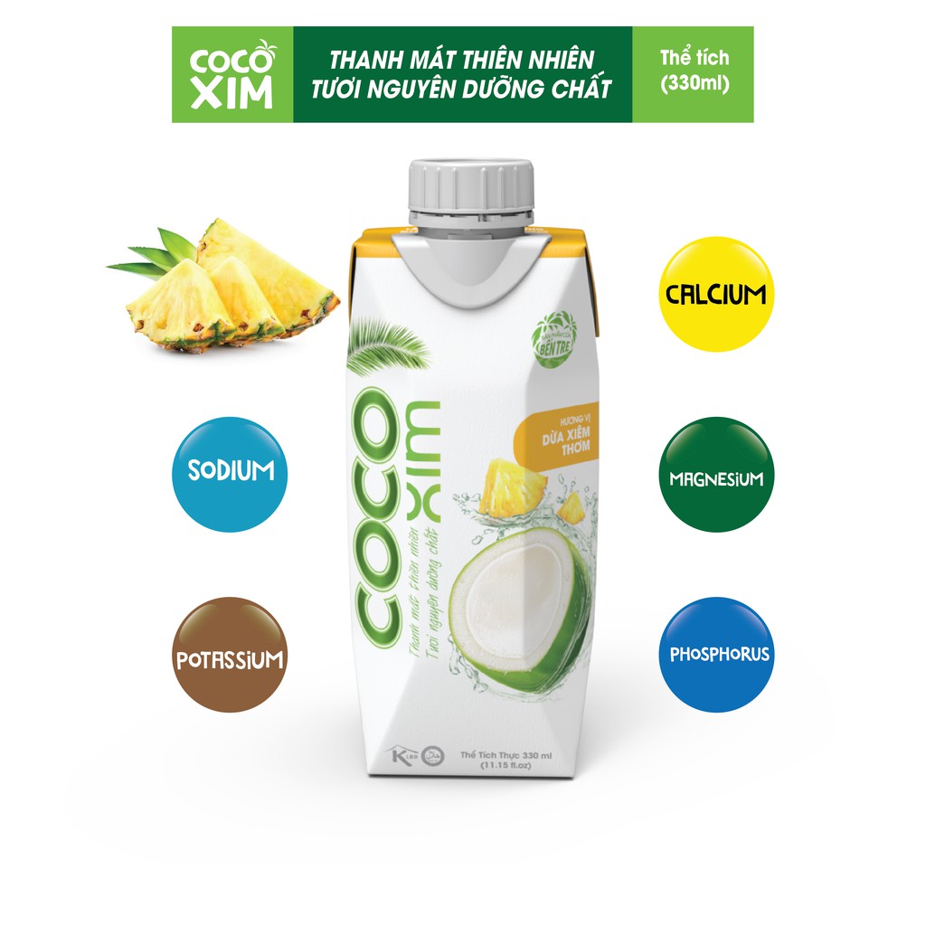 01 Thùng/ 12 Hộp 330mL Nước Dừa Xiêm Xanh/ Xiêm Organic/ Xiêm Sen/ Thơm/ Tắc Dừa Tươi Nguyên Chất 100% COCOXIM - YOOSOO