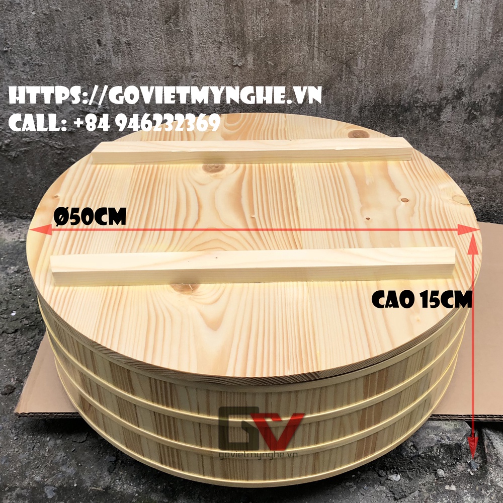 Thố gỗ đánh cơm Sushi hay Thố gỗ trang trí Sashimi Φ 40cm/Φ 50cm - Chiều Cao 15cm - Gỗ Thông Tự Nhiên