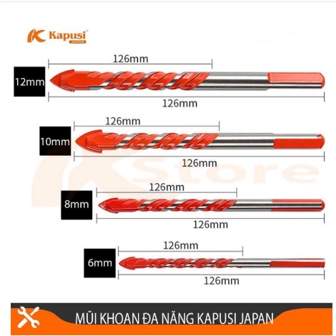 Mũi khoan đa năng khoan kính đá gạch men cao cấp 2 cạnh Kapusi Nhật 6mm 8mm 10mm 12mm