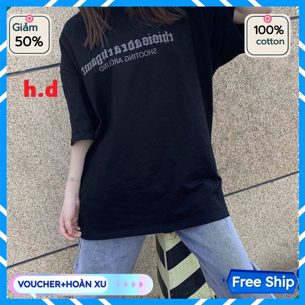 Áo thun tay lỡ nam nữ AT43, áo phông unisex form rộng chất cotton mát mịn thấm hút mồ hôi in chữ thái | BigBuy360 - bigbuy360.vn