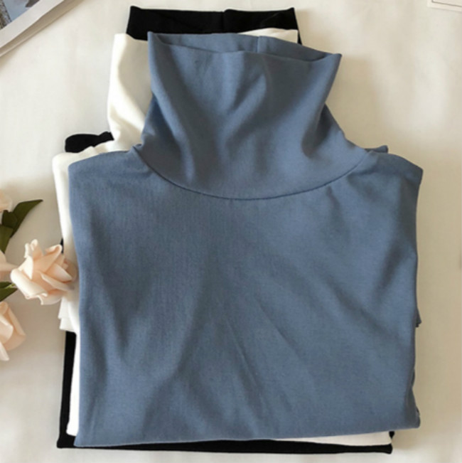 Áo Thun Nữ Tay Dài Cổ Cao Màu Trơn Phong Cách Hàn Quốc