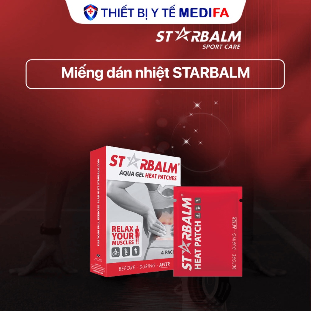 Miếng dán nhiệt Starbalm Aqua Gel Heat Patches, giảm đau cơ bắp, sử dụng linh hoạt, hộp 4 miếng