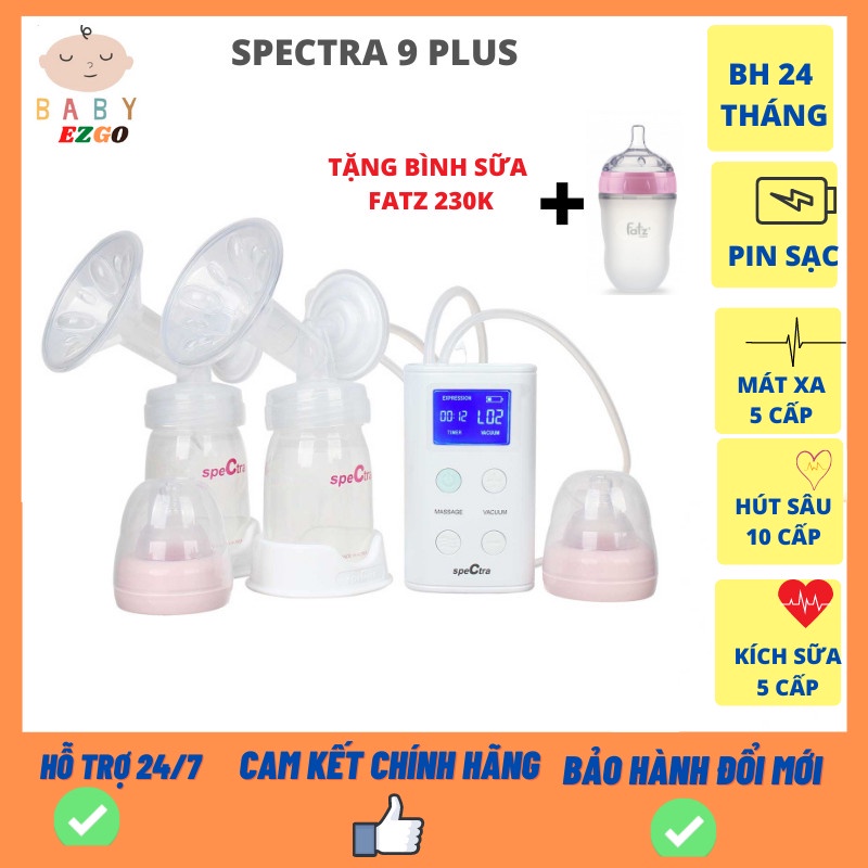 Máy hút sữa Spectra 9 Plus, máy vắt sữa điện đôi chính hãng BẢO HÀNH 2 NĂM