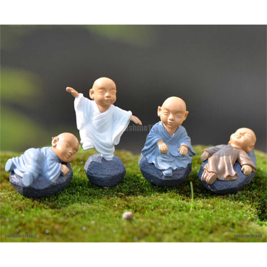 Set 4 Tượng Chú Tiểu Ngồi Thuyền Mini Trang Trí Tiểu Cảnh