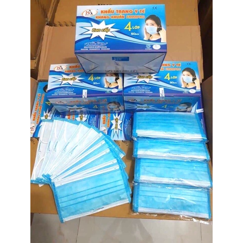 Hộp 50 Khẩu Trang Y Tế 4 Lớp Chuẩn Nam Anh Famapro