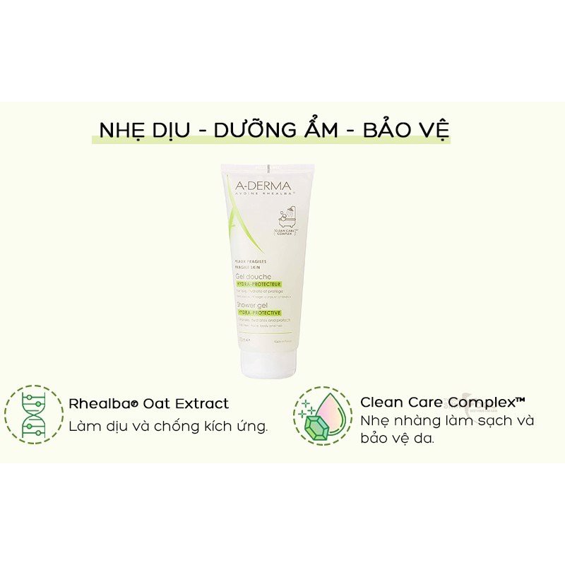 [TEM CTY] A-DERMA Shower Gel Hydra Protective 200mL - Gel Rửa Mặt & Tắm Gội Dịu Nhẹ Cho Da.