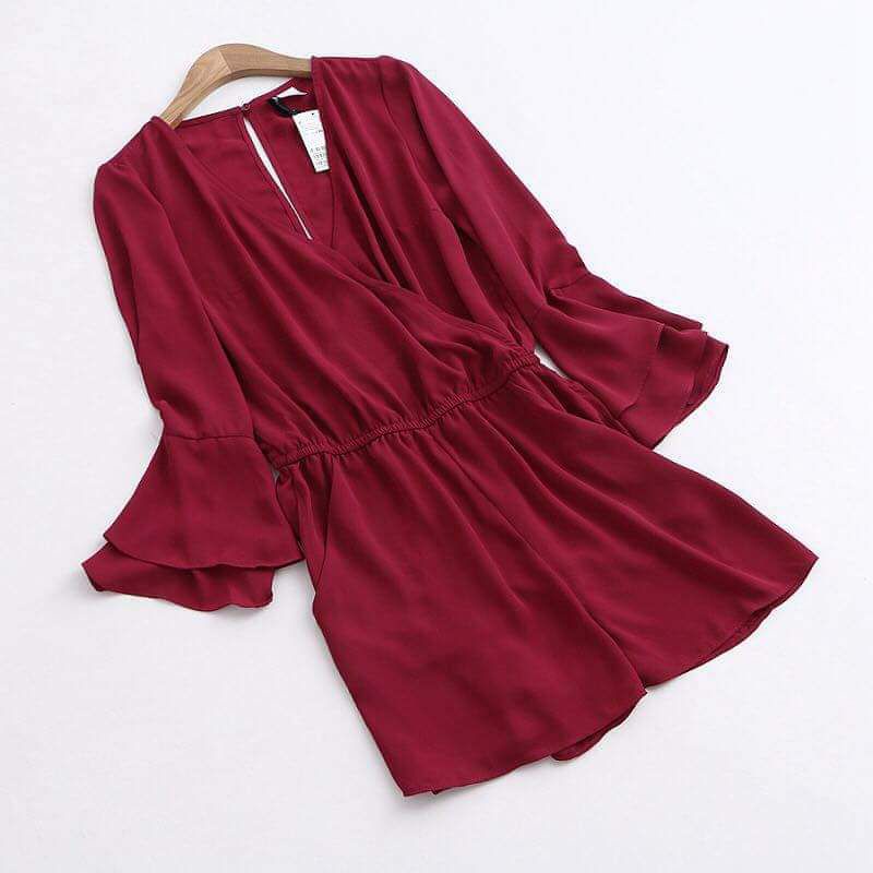 [HÀNG MỸ] Jumpsuit ngắn H&M DIVIDED voan cổ V tay loe thắt eo màu hồng mận