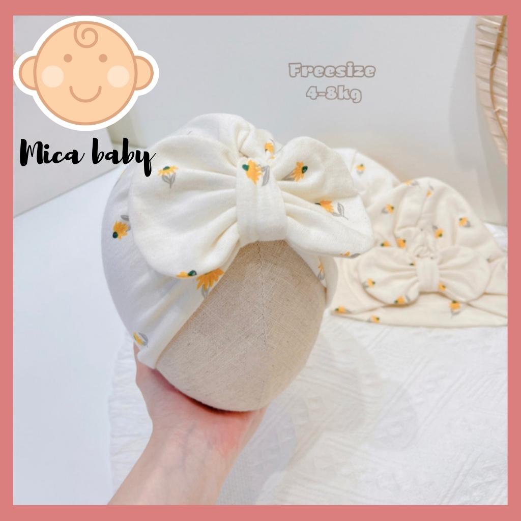 Mũ nón turban họa tiết hoa vàng đính nơ dễ thương cho bé Mica Baby MTB90