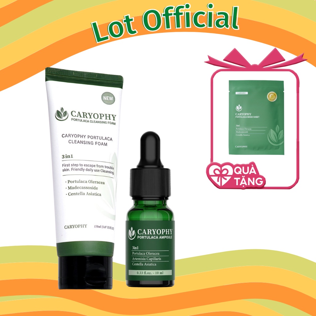 Sữa rửa mặt cho da hỗn hợp da nhạy cảm mụn khô ngừa mụn kết hợp serum giảm mụn thâm Caryophy Hàn Quốc
