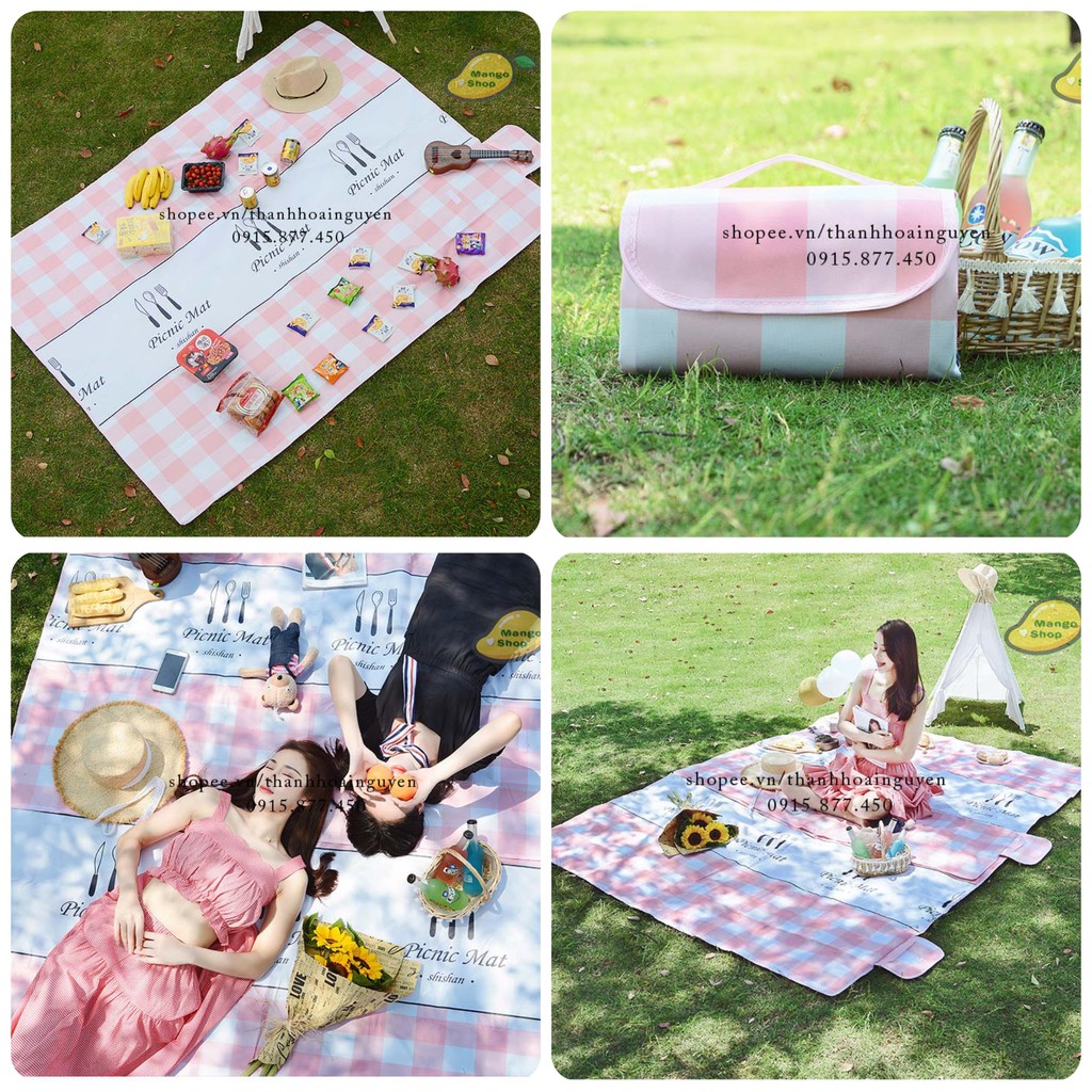 Thảm dã ngoại gấp gọn có quai xách ( thảm trải picnic caro chụp ảnh )