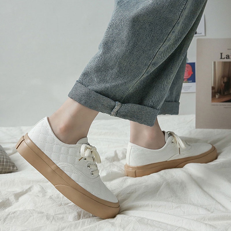 Giày Thể Thao Canvas Họa Tiết Hình Thoi Thời Trang 2021 Mới Cho Nữ
