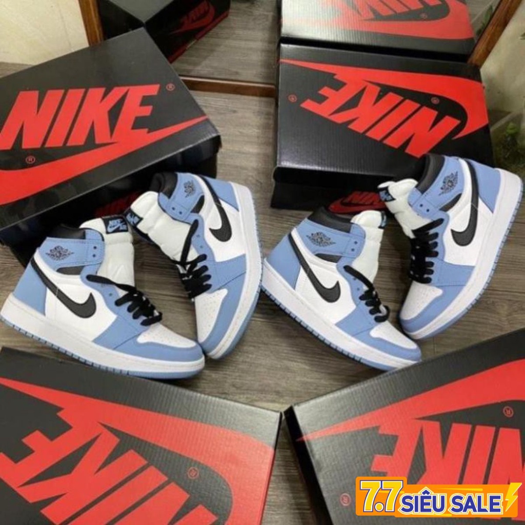 Giày Jordan 1 High University Blue, Giày Thể Thao Air Jordan Xanh Móc Đen, Giày JD1 Cổ Cao Cao Nam Nữ Hot 2021