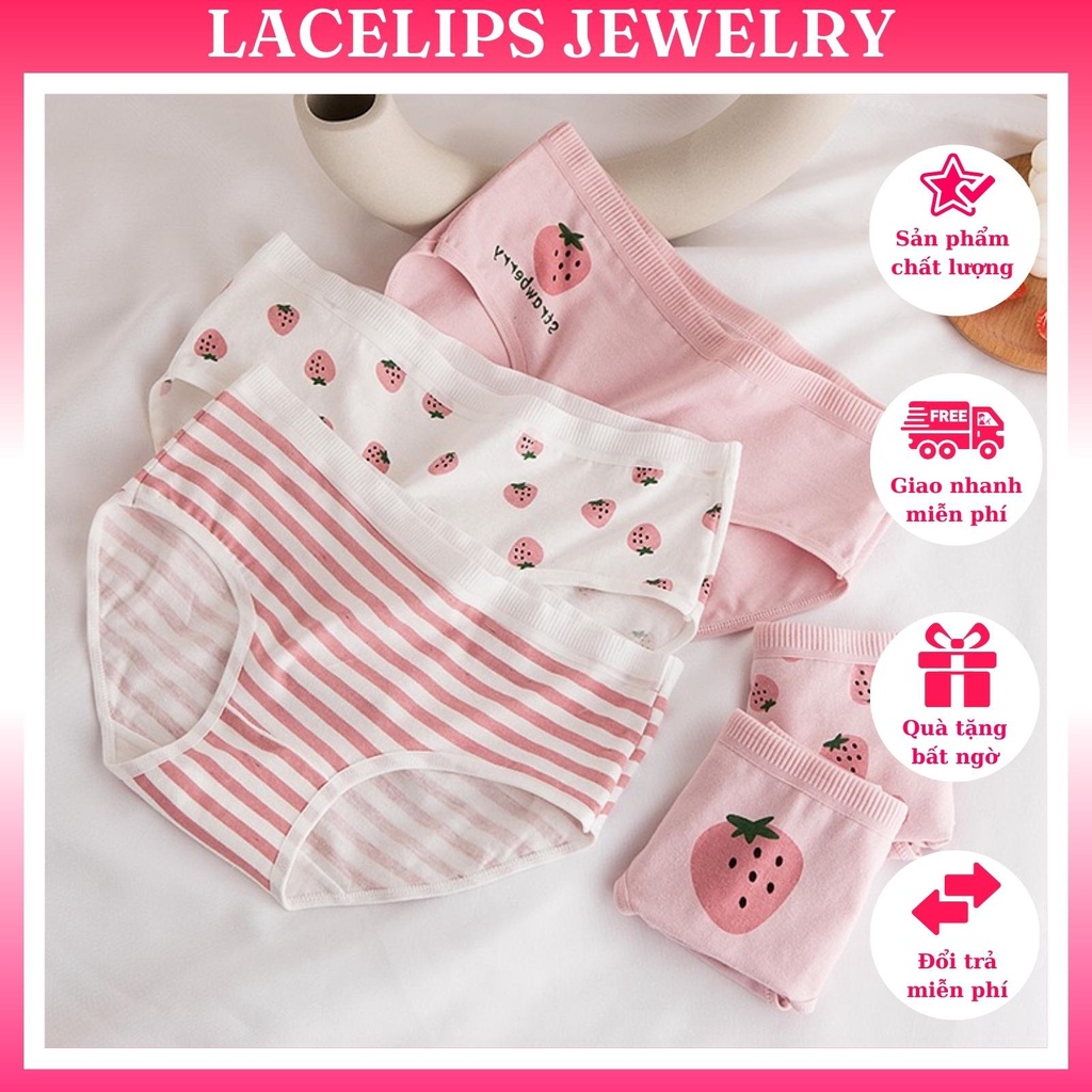 Combo 5 Quần Lót Nữ Cotton Cute Dễ Thương Hình Dâu hồng Siêu Hot