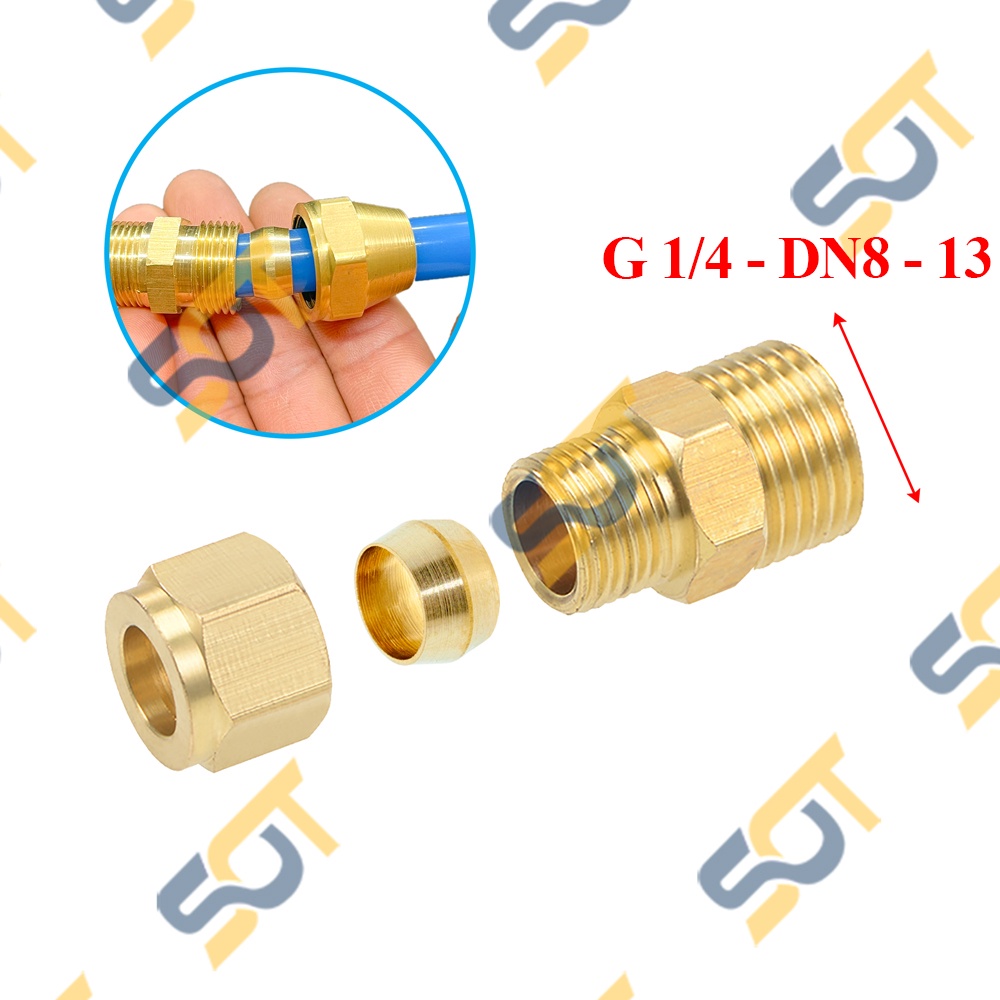[HẠT BẮP &amp; NHẪN] Thẳng G 1/4 (13) ren ngoài kết nối ống nhựa PU &amp; ống đồng (Compression Male Connector) - Kép &amp; Cút NPT