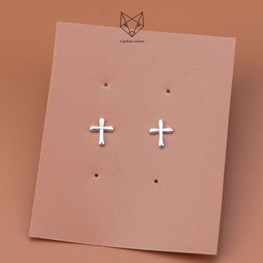 Khuyên Tai Bạc Ta CaoBac Silver Đơn Giản Chữ Thập Trơn Phong Cách Unisex Nam Nữ Đều Đeo Được
