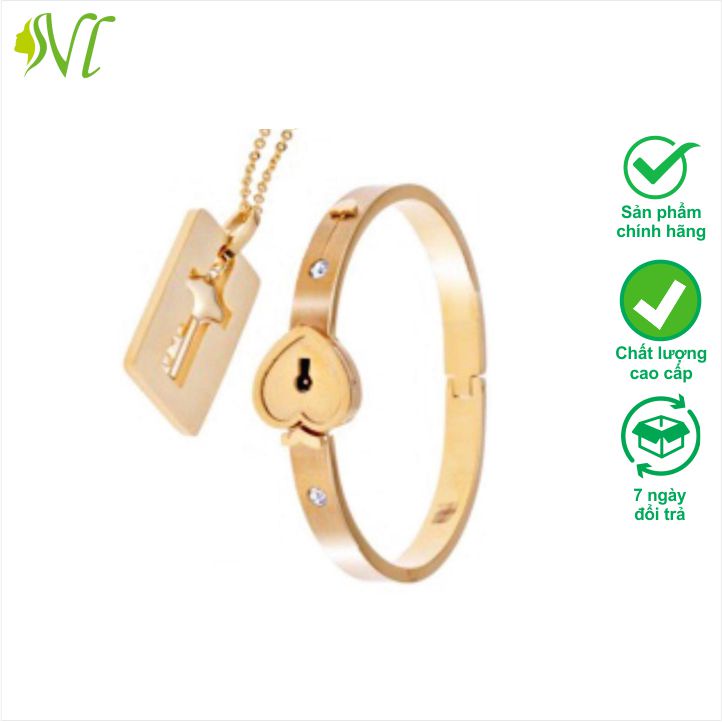 Vòng tay nữ ổ khóa chìa khóa mạ vàng 18k Người Đẹp Vì Lụa