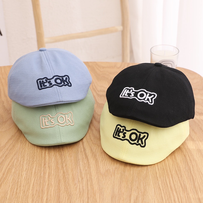 Mũ Beret Ngắn Thêu Chữ Thời Trang Cho Bé