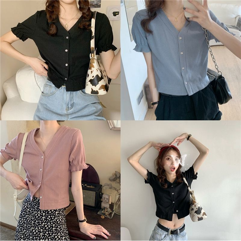 Áo Thun Tay Ngắn Màu Trơn Đơn Giản Cho Nữ 185295 Áo Thun Cổ Chữ v Form Rộng Kiểu Dáng Đơn Giản