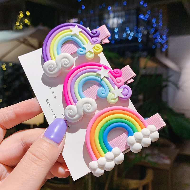 Roselife 3PCs/Set Rainbow Cloud Lollipop Lovely Girls Hairpin Bobby Pin Set Kids Hair Clip Accessories