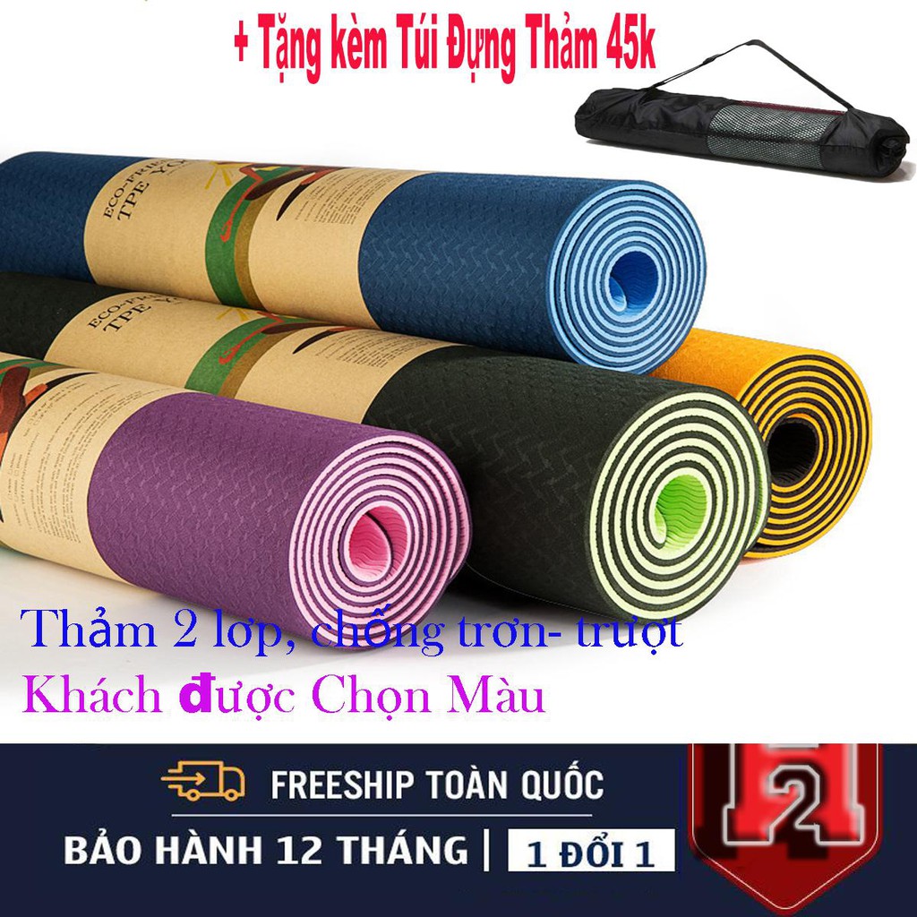 [❤️TẶNG KÈM TÚI Khi Mua 3 Chiếc❤️] THẢM TẬP YOGA TPE CAO CẤP 2 LỚP 6MM- XỊN SÒ