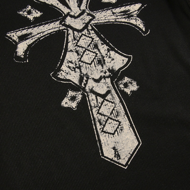 Áo Thun Tay Dài In Chữ Thập Phong Cách Vintage Thời Trang Mùa Thu Cho Nữ