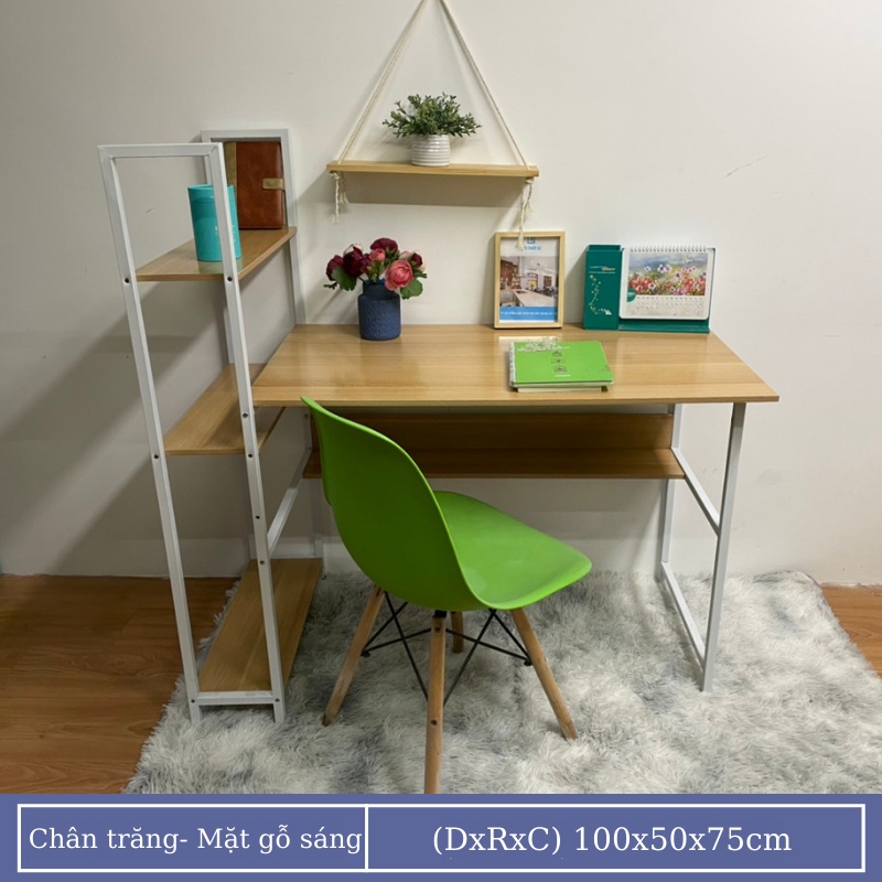Bàn làm việc, bàn học kèm giá sách tiện dụng trong việc học tập và làm việc, lắp ráp dễ dàng