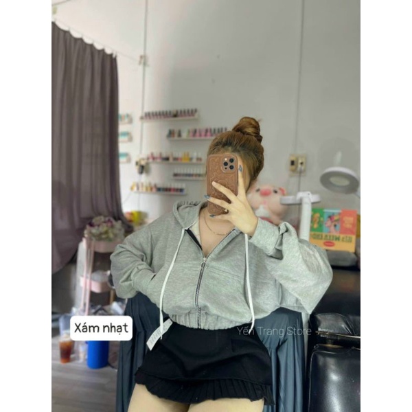 Áo khoác nỉ croptop tay phồng Unisex