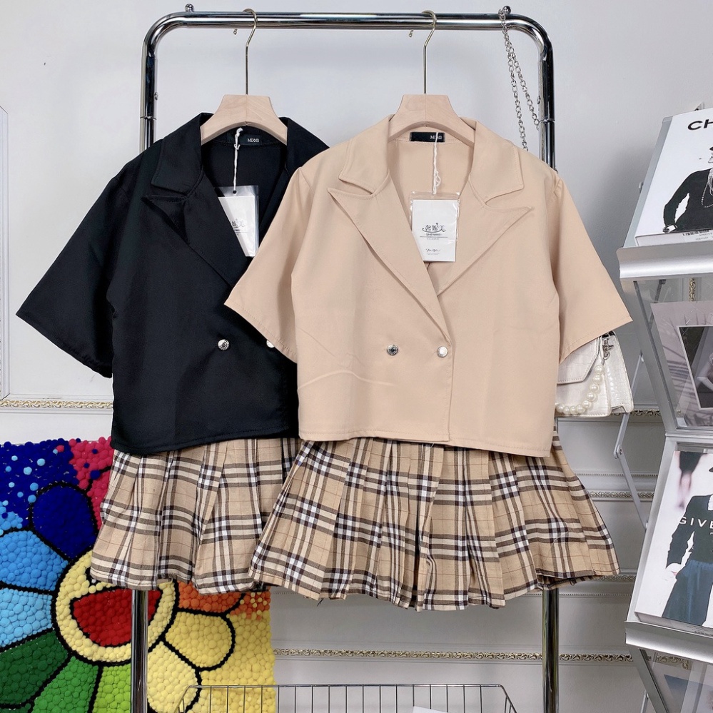 Set bộ chân váy áo vest croptop siêu cá tính BN258 0322