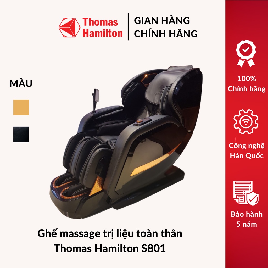 Ghế massage trị liệu toàn thân Thomas Hamilton S-801 - Công nghệ con lăn 5D Max - BH 5 năm