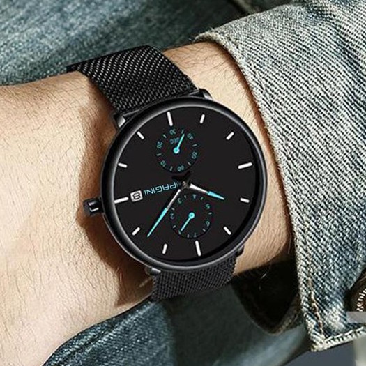 Đồng Hồ Nam PAGINI PA9966 Dây Titanium Cao Cấp - Kim Dạ Quang Có Lịch Ngày- BH Hãng 12 Tháng