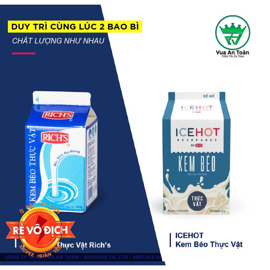 [Mã 267FMCGSALE giảm 8% đơn 500K] Kem Béo Thực Vật Rich's- Rich Lùn 454gr